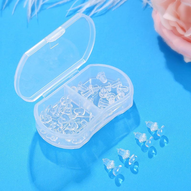 Formulen Clear Earrings Backs Post for Sports and Work, Heart Shape Plastic Earring Posts for Sensitive Ears with 10 PCS Silicone Earring Backs - Image 4